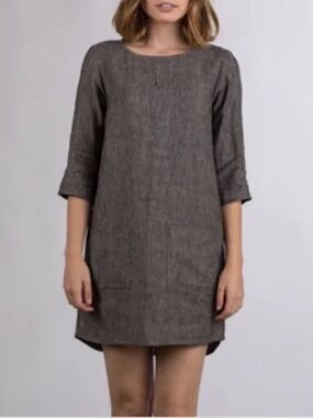 Pyne & Smith Flax Linen Textured Dress Grey Casual Boho Women’s Size Small